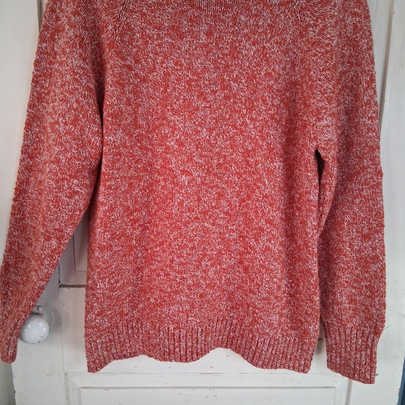 L.L. Bean Womens Coral/White Cotton Ragg Funnelneck Pullover Space Dye Sweater - Picture 4 of 16